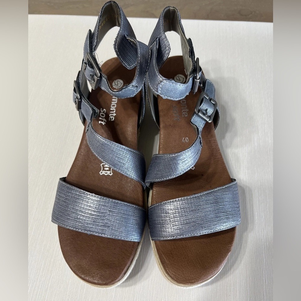 Remonte Soft Icess Womens Sandals Denim Shimmer Silver Leather Strappy Size 9